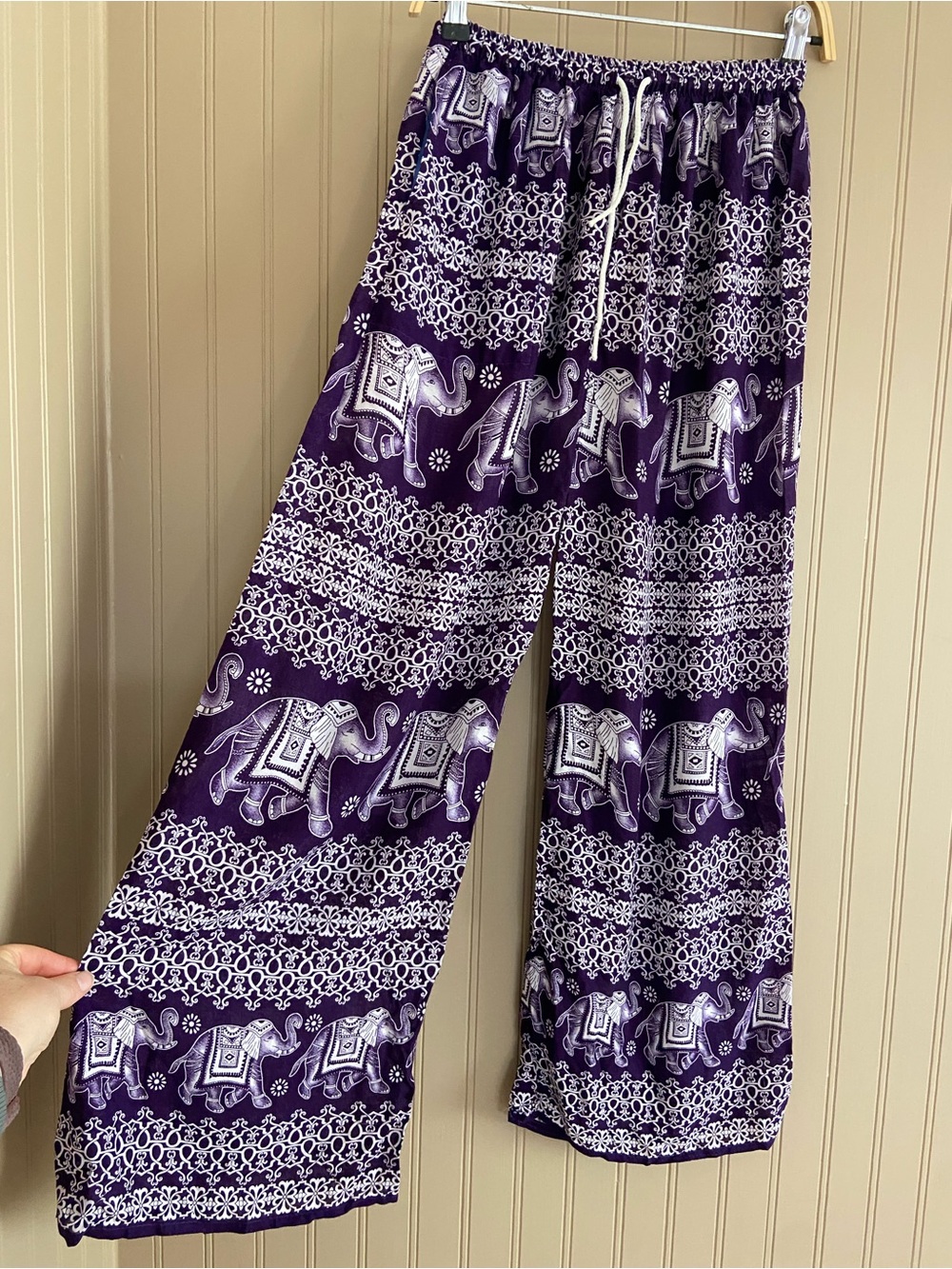 Brand Unknown Purple White Boho Hippie Wide Leg Lightweight Pants Size Small